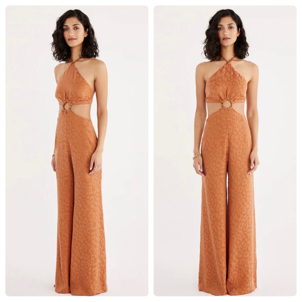Rumer The Label Revolve Kenya Animal Print Wide Leg Halter Jumpsuit